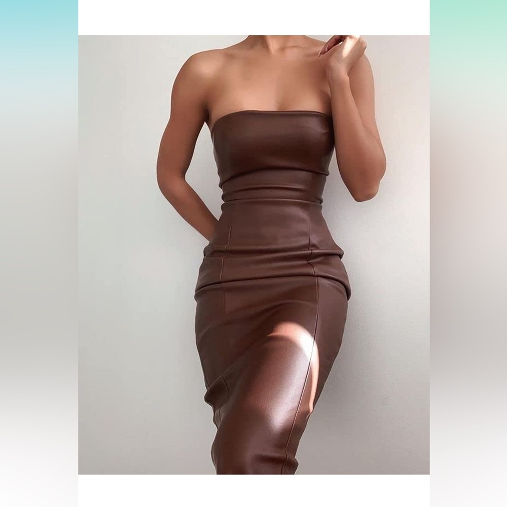 Strapless faux leather dress